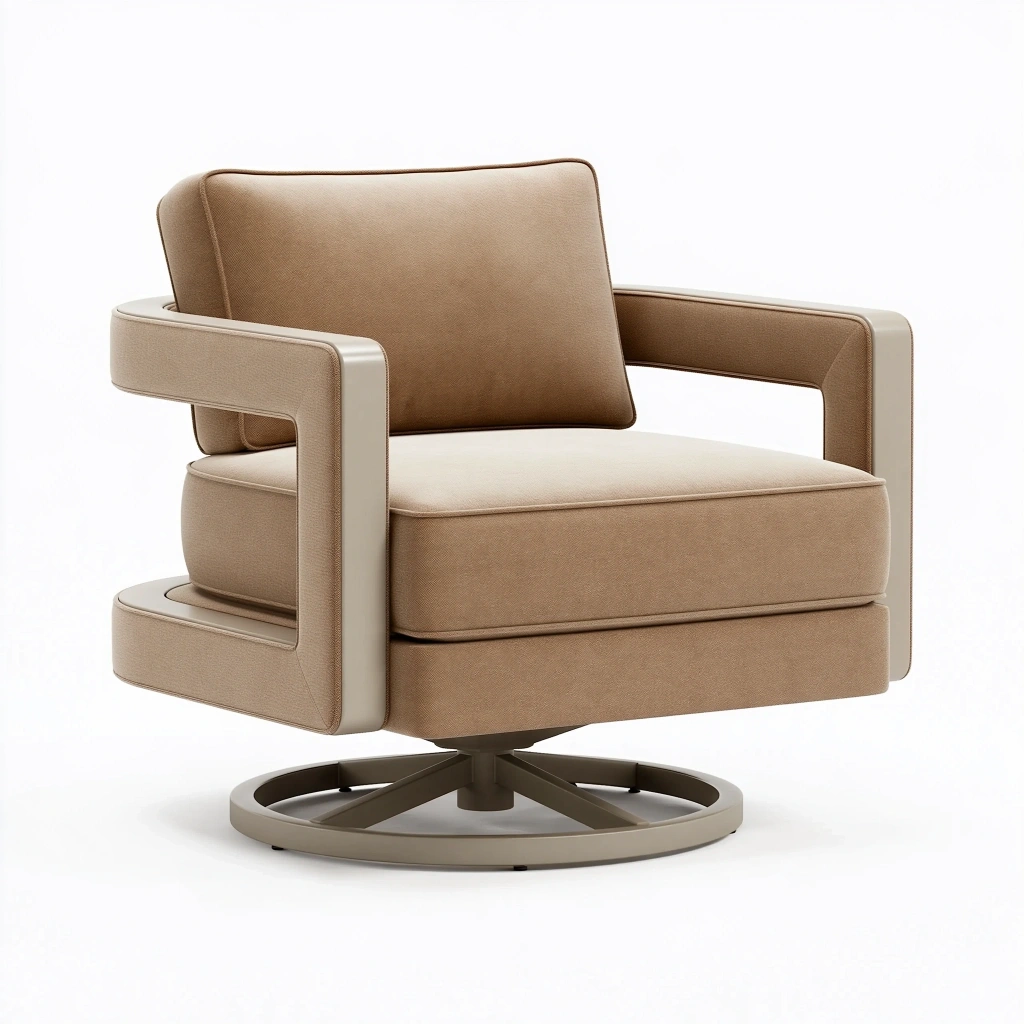Fotel obrotowy 85 x 82 x 90 cm beżowy tapicerowany z metalową podstawą do salonu