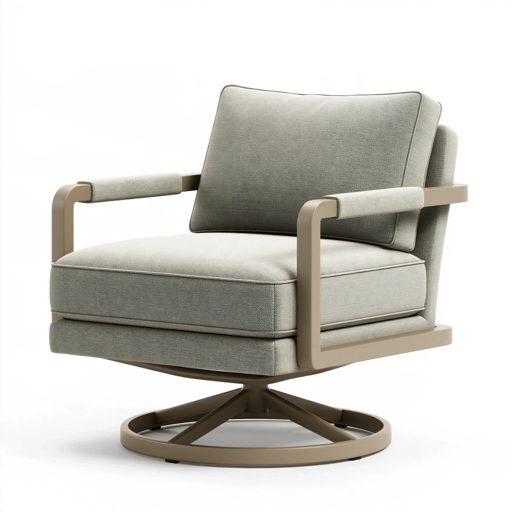 Fotel obrotowy 78 x 82 x 87 cm z tkaniny beżowo-szarej na metalowej podstawie w stylu nowoczesnym