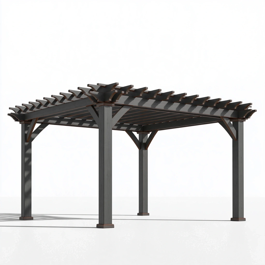 Pergola ogrodowa 300 x 300 x 240 cm drewniana szara z ażurowym zadaszeniem