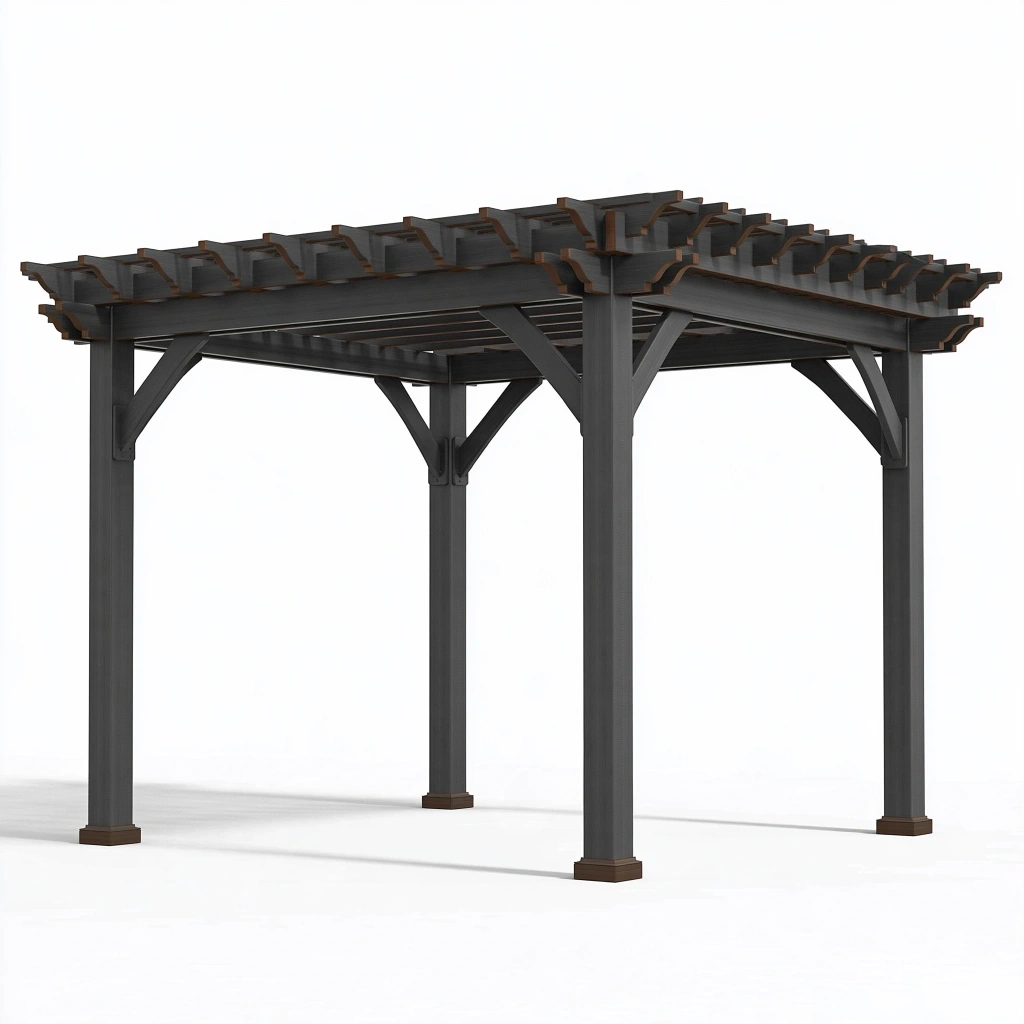Pergola ogrodowa 300 x 300 x 240 cm z drewna antracytowa - zadaszenie listwowe