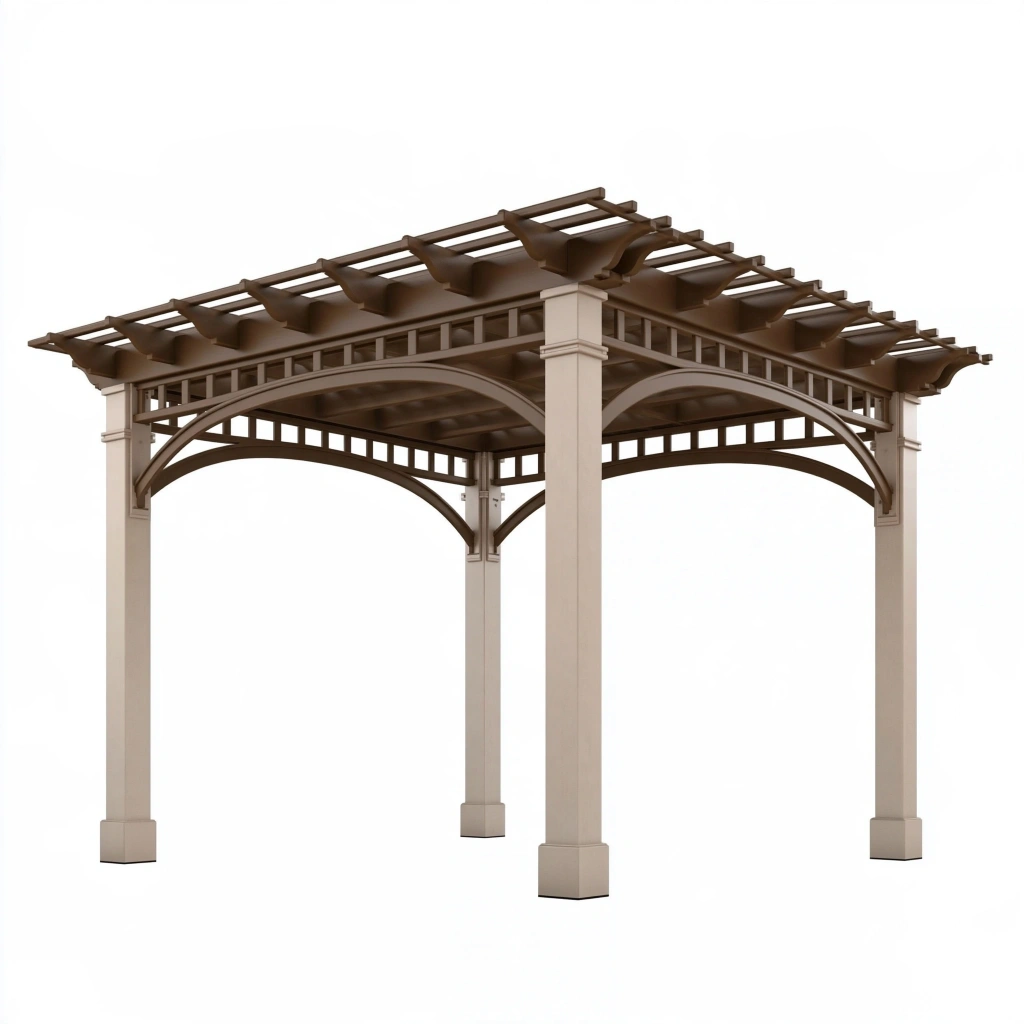 Pergola ogrodowa 300 x 300 x 250 cm aluminiowa beżowo brązowa z ażurowym dachem