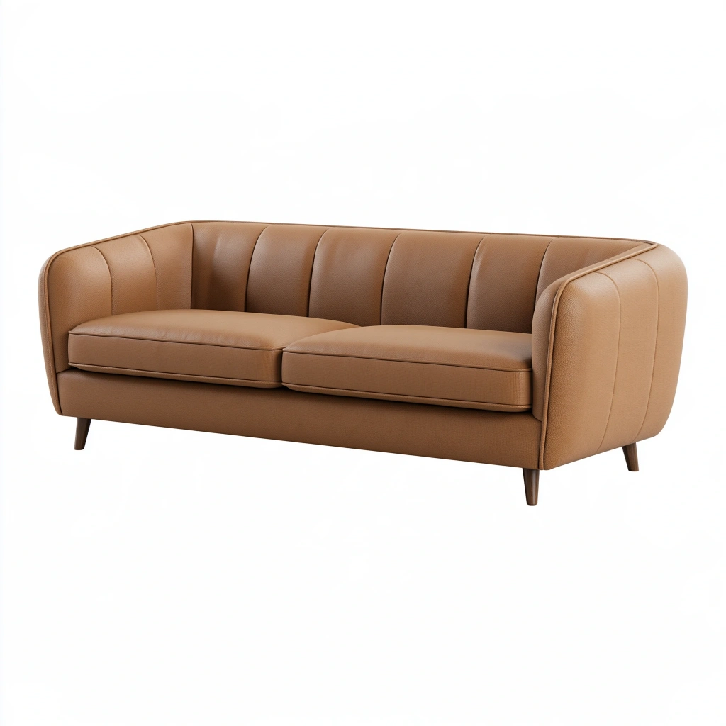 Sofa dwuosobowa 170 x 85 x 78 cm z tapicerką ze skóry syntetycznej karmelowa - styl nowoczesny