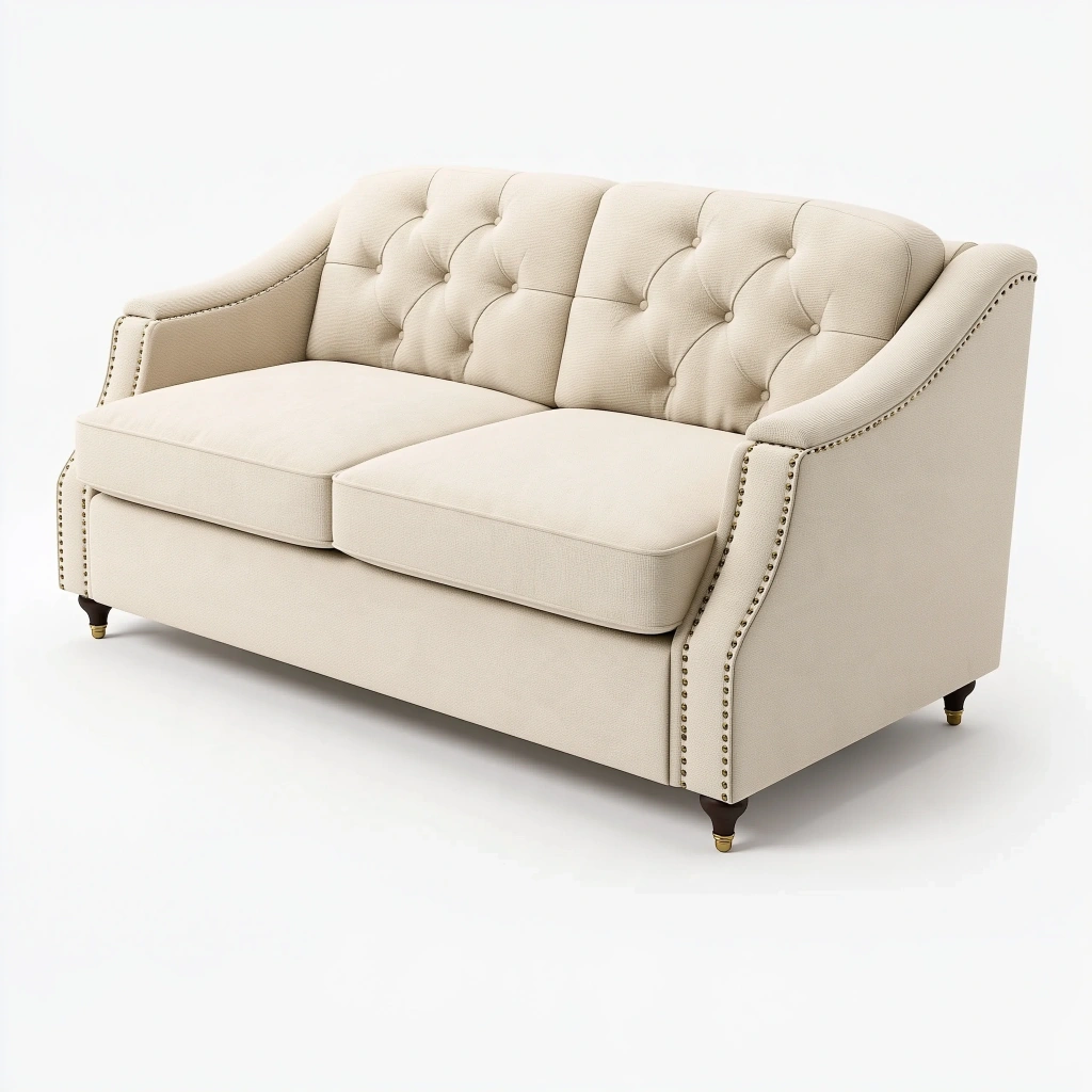 Sofa dwuosobowa 160 x 90 x 90 cm z tapicerką tekstylną kremowa w stylu klasycznym