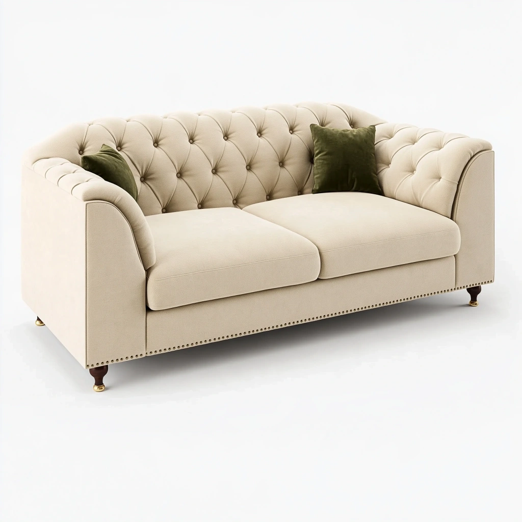 Sofa 3-osobowa 220 x 90 cm beżowa tapicerowana tkaniną pikowana w stylu klasycznym