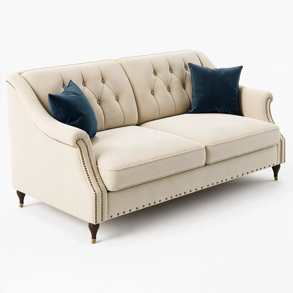 Sofa trzyosobowa 210 x 90 x 88 cm kremowa tapicerowana w stylu klasycznym