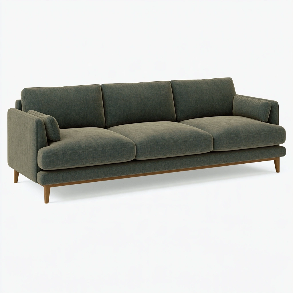 Sofa trzyosobowa 220 x 90 x 85 cm z tkaniny oliwkowozielona w stylu nowoczesnym