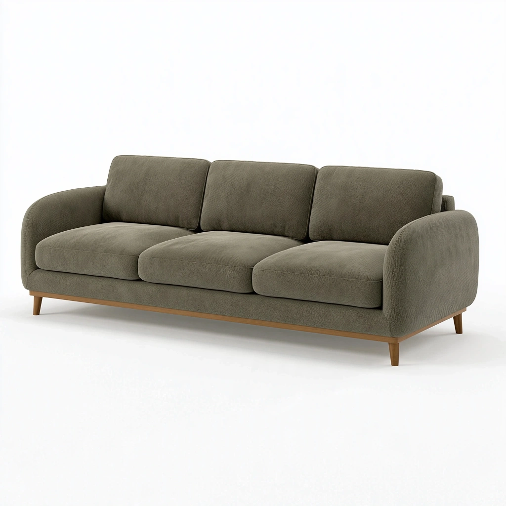 Sofa trzyosobowa 220 x 90 x 85 cm z tkaniny oliwkowa w stylu skandynawskim