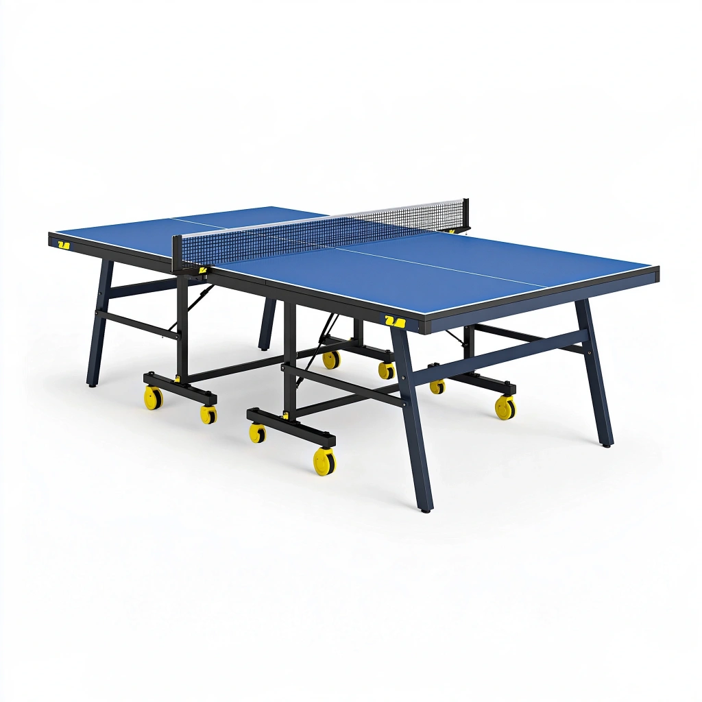 Stół do tenisa stołowego 274 x 152.5 x 76 cm niebieski stalowy składany na kółkach