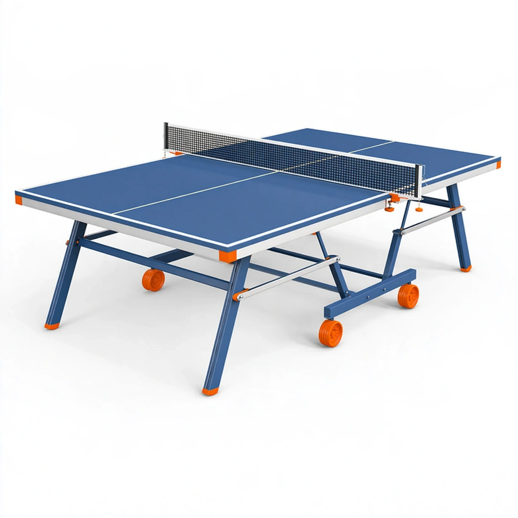 Stół do tenisa stołowego 274 x 152.5 x 76 cm niebieski metalowy składany z siatką